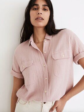 Madewell Lightspun Short-Sleeve Flap-Pocket Shirt